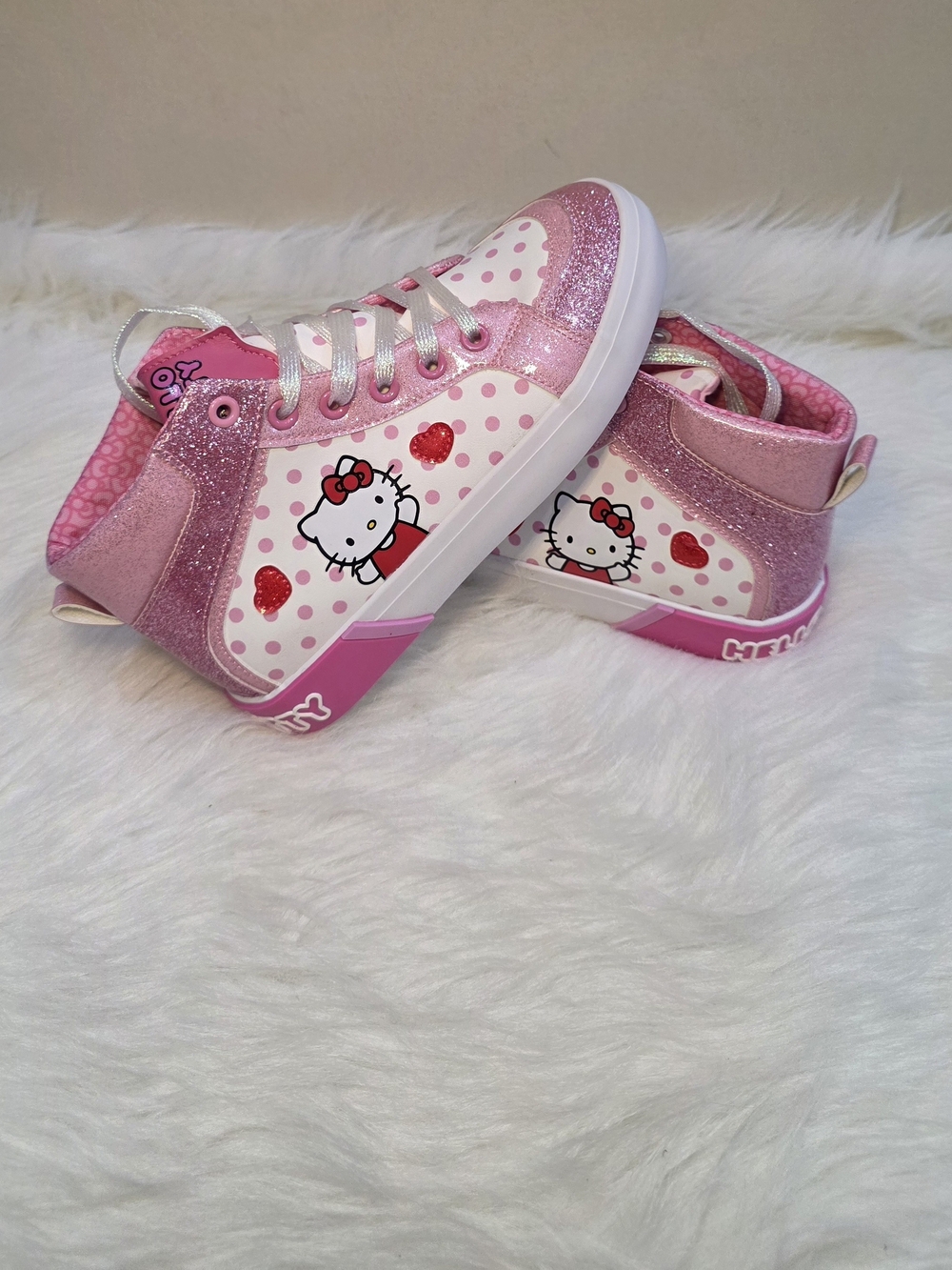 Hello Kitty Pink Glitter & White Polka Dot High-Top Sneakers